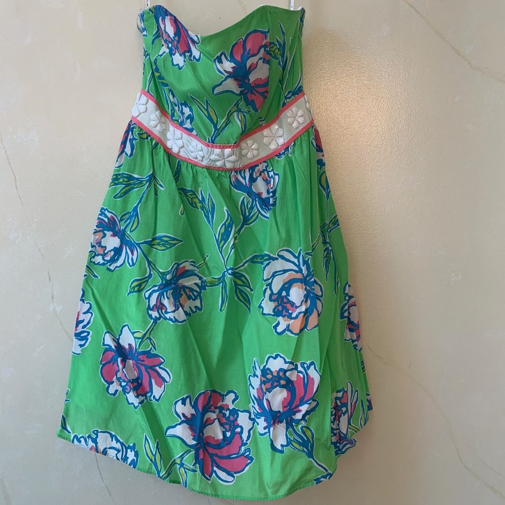 Lilly Pulitzer Green Floral Dress&Embroidered Belt